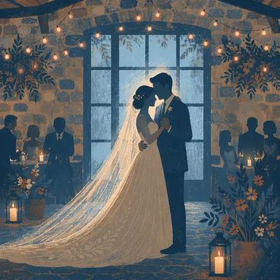 Newlywed First Dance Under String Lights