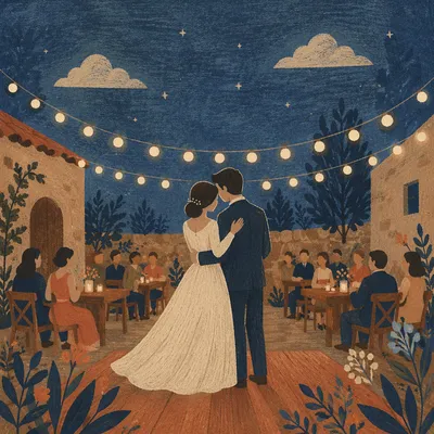 Newlywed First Dance Under String Lights