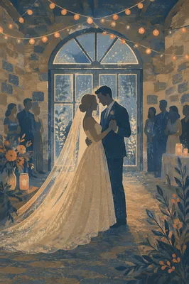 Newlywed First Dance Under String Lights