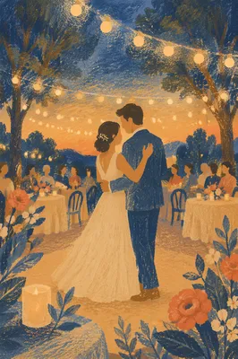 Romantic First Dance Under String Lights