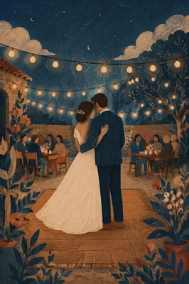 Newlywed First Dance Under String Lights