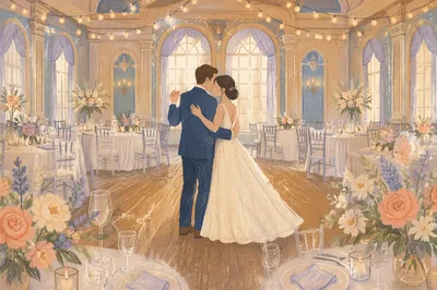 Newlywed First Dance Under String Lights