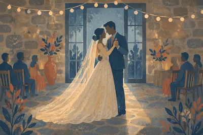 Romantic First Dance Under String Lights