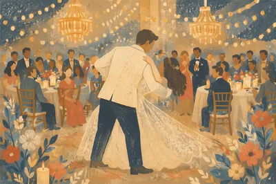 Couples First Dance Under Wedding Lights