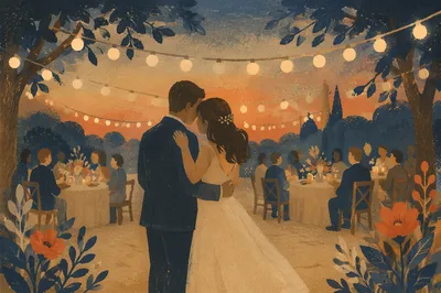 Newlywed First Dance Under String Lights
