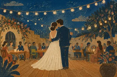 Newlywed First Dance Under String Lights