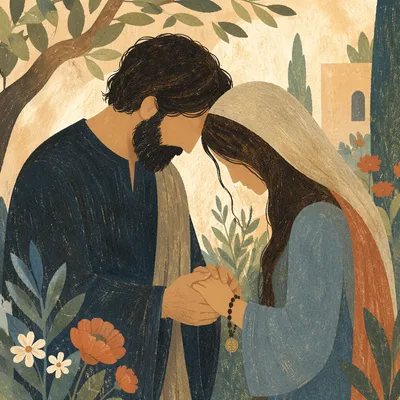 Couple Praying Hand in Hand in Garden
