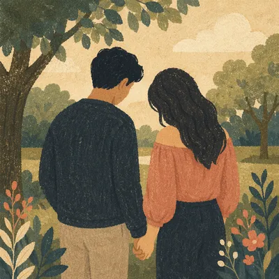 Couple Holding Hands in Quiet Park Prayer