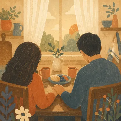 Couple Praying Together at Morning Table