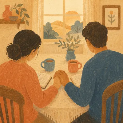 Couple Praying Together at Morning Table