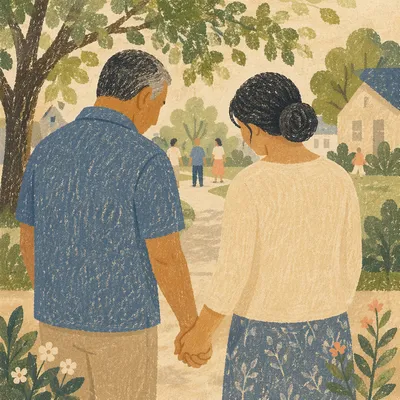 Couple Praying Hand in Hand Outdoors