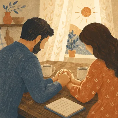 Couple Praying Together at Morning Table
