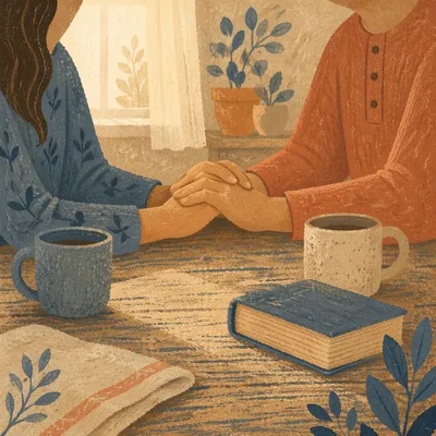 Couple Praying Together at Morning Table