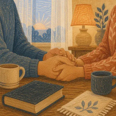 Couple Praying Hand in Hand at Dawn