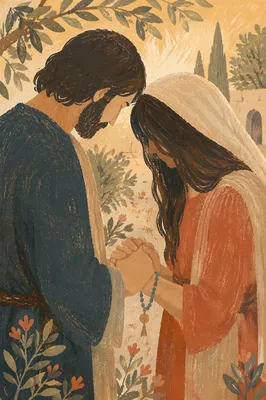 Couple Praying Together in Sunlit Garden