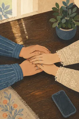 Couple Praying Hand in Hand at Table