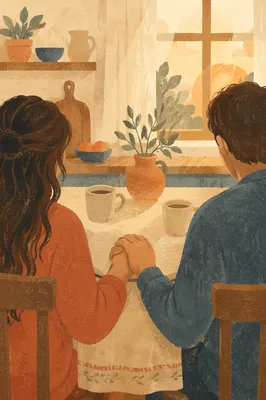 Couple Praying Together at Morning Table