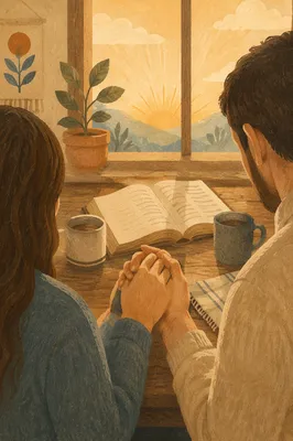 Couple Holding Hands in Morning Prayer