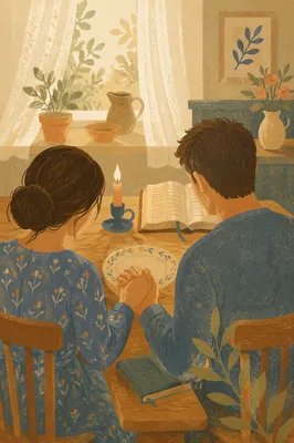 Couple Praying Together at Morning Table