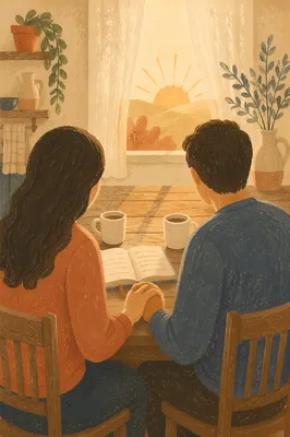 Morning Couple Prayer at Kitchen Table