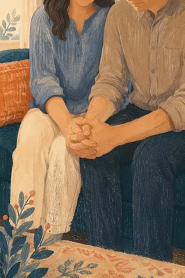 Couple Holding Hands in Quiet Prayer