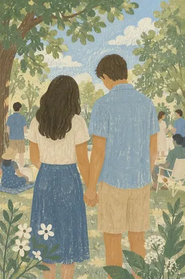 Couple Praying Hand in Hand Outdoors