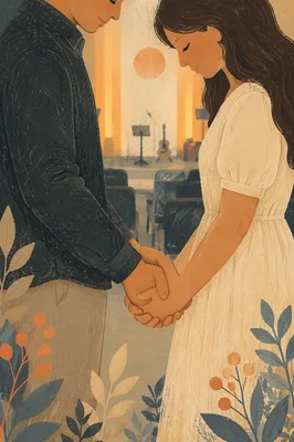 Couple Praying Hand in Hand at Church