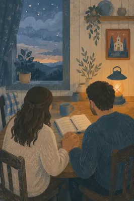 Couple Praying at Quiet Kitchen Table