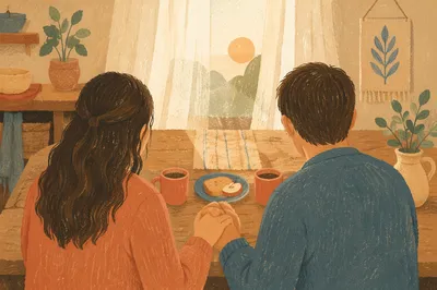 Couple Praying Together at Morning Table