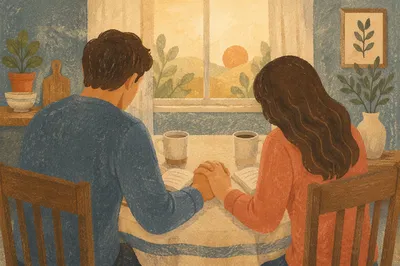 Couple Praying Together at Morning Table