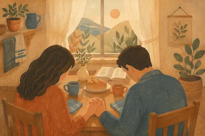 Couple Praying Together at Morning Table