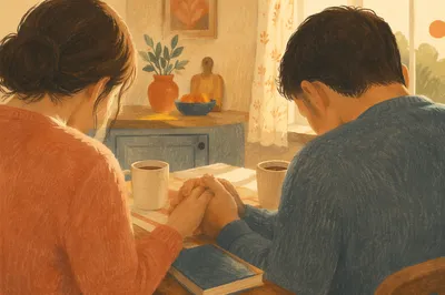 Couple Praying Together at Morning Table