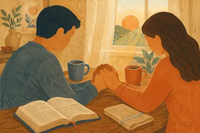 Couple Praying Together at Morning Table
