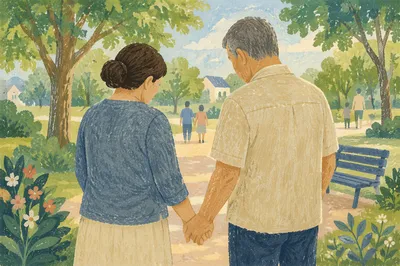 Couple Praying Hand in Hand Outdoors