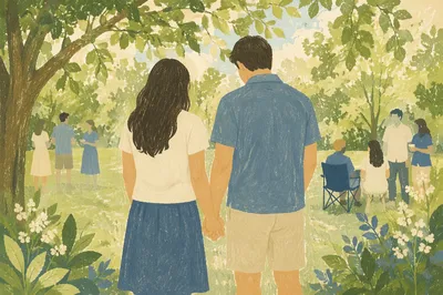 Couple Holding Hands in Outdoor Prayer