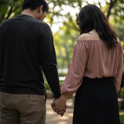 Couple Holding Hands in Park Prayer