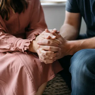 Couple Praying Hand in Hand