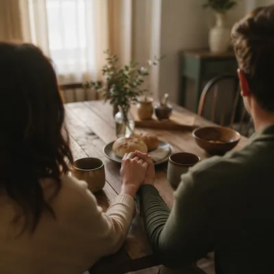 Couple Praying Together at Morning Table