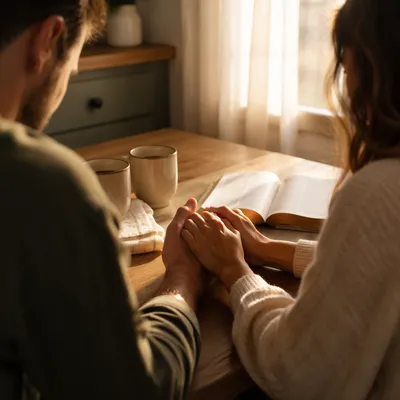 Couple Praying Together at Morning Table