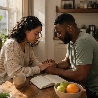 Young Couple Praying Together at Home