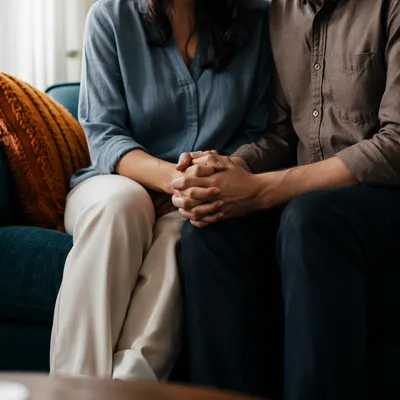 Couple Holding Hands in Quiet Prayer