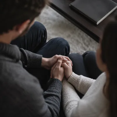Couple Praying Together Holding Hands