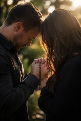 Couple Praying Together in Sunlit Garden