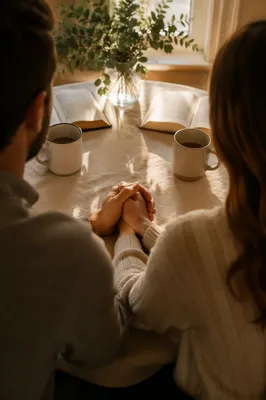 Couple Praying Together at Morning Table