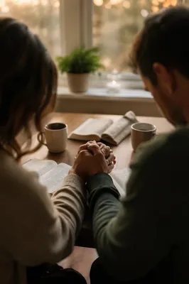 Couple Praying Hand in Hand at Dawn
