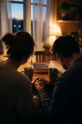Couple Praying Hand in Hand at Dawn