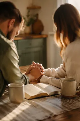 Couple Praying Together at Morning Table
