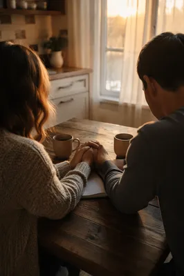 Couple Praying Together at Morning Table