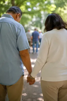 Couple Holding Hands in Park Prayer
