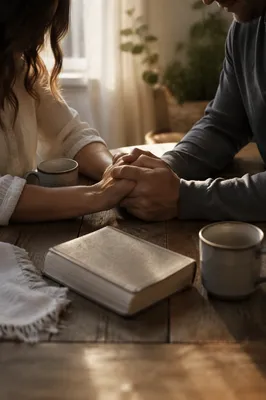 Couple Praying Together at Morning Table